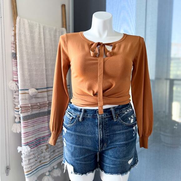 cult gaia Sweaters - Cult Gaia Mustard Yellow Long Sleeves Wrap Around Pullover Sweater Women’s Small